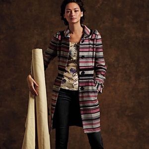 Anthropologie Striped Pink Gray Black Mid-Length Trench Coat